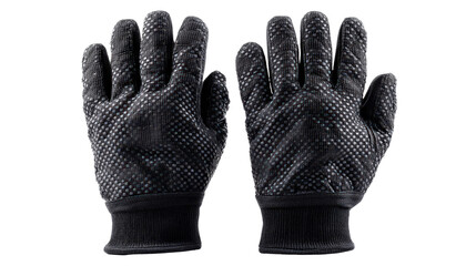 Black coated nylon gloves with elastic cuffs background isolated on a Transparent background, PNG file.