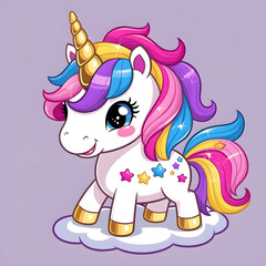 Cute Unicorn Cloud Fantasy Art Illustration Design