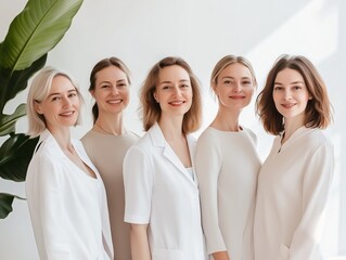 Obraz premium Portrait of Smiling Female Medical Team in White Uniforms