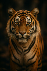 Fototapeta premium Powerful Bengal Tiger Walking Through Forest Path