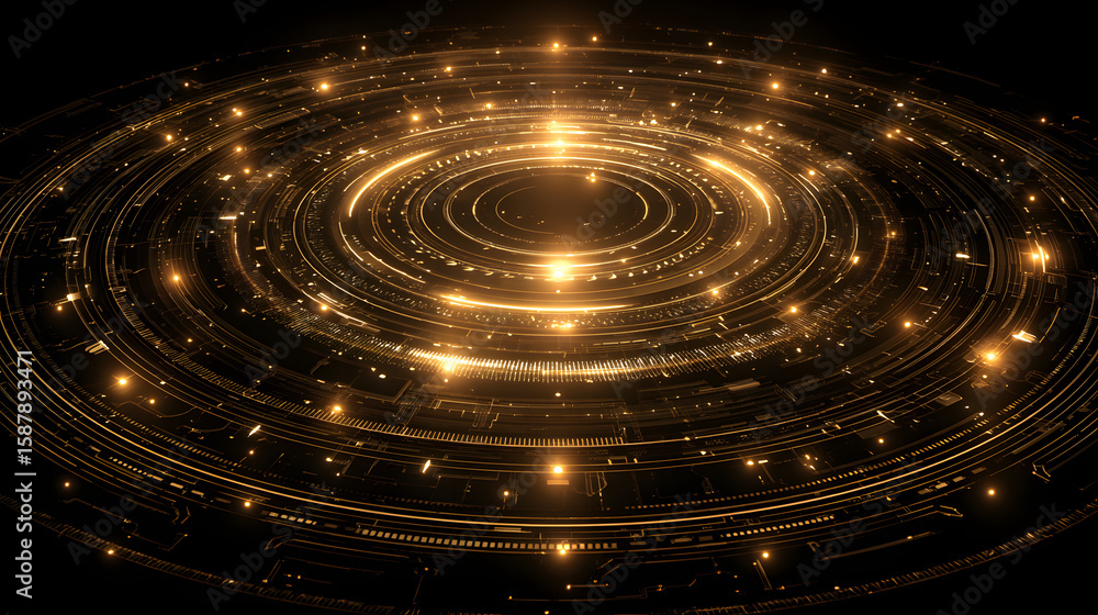 Poster futuristic circular hud interface abstract gold arrows tech background digital loop