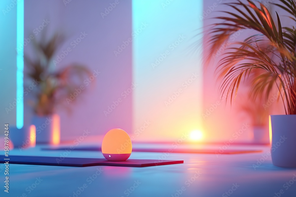 Poster soft mats and calming lights create a serene meditation space for relaxation and focus