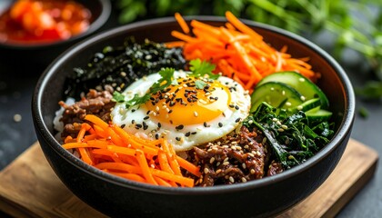 Bibimbap, traditional korean dish. 