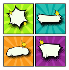 Pop Art Comic Speech Bubble Collection with Halftone Backgrounds for Creative Layouts