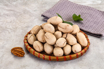 Crunchy pecan nut in the bowl