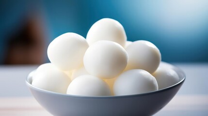 A bowl full of fresh, white eggs.