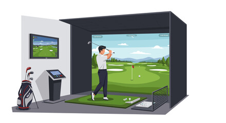 Indoor golf simulator with modern technology and virtual course experience