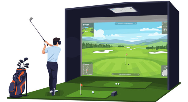 Virtual golf simulator experience with high-tech features and realistic gameplay