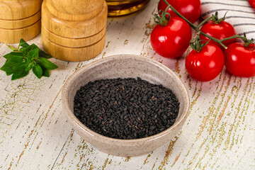 Black sesame seeds in the bowl