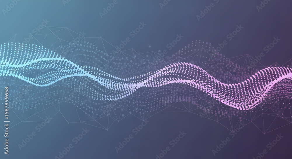 Aufkleber abstract wave of glowing particles, flowing smoothly across a gradient background.
