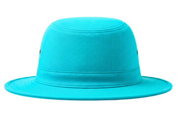 Bright cyan bucket hat with a wide brim for sun protection isolated on a transparent background