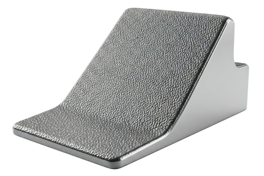 Metallic wedge doorstop with textured surface for grip isolated on a transparent background