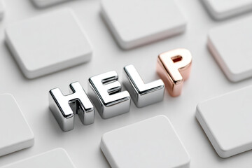 Keys arranged to form the word help on a keyboard with missing keycaps