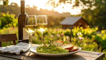 Outdoor wine and guacamole