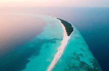 an island in the middle of the ocean. with a snow-white beach on the background of blue water, bungalows, tourism, beach holidays