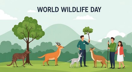Celebrating world wildlife day with illustration of animals and conservation efforts