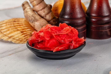 Pickled red ginger in the bowl
