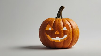 Halloween Pumpkin with Carved Face on White Background