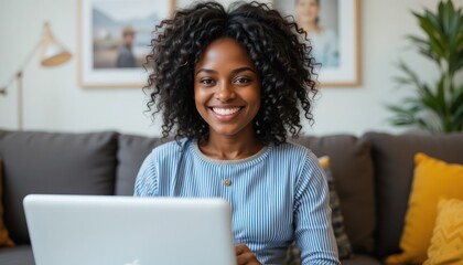 Smiling Woman Working From Home