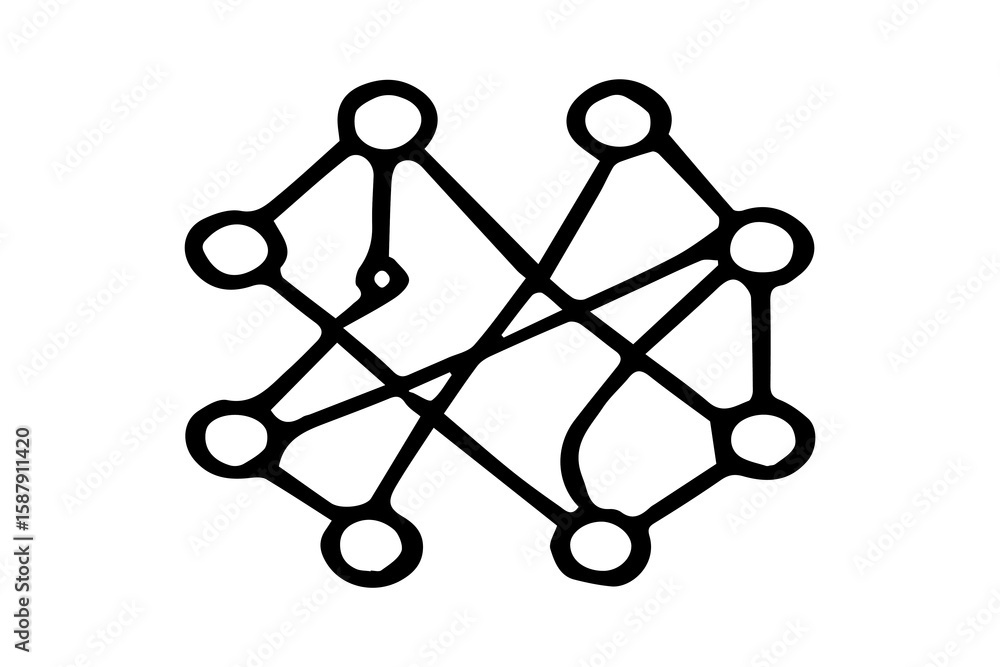 Poster the image is a black and white line art icon representing a complex, abstract network, similar to a 
