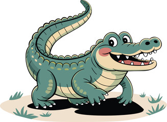 Happy Cartoon Alligator, Smiling Crocodile Illustration