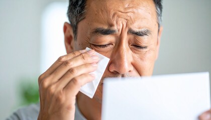 手紙を読んで涙を流す日本人男性　Generative AI