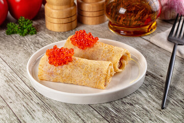 Gourmet Panccakes with red caviar