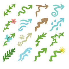 Collection of whimsical, hand-drawn arrows decorated with nature elements.