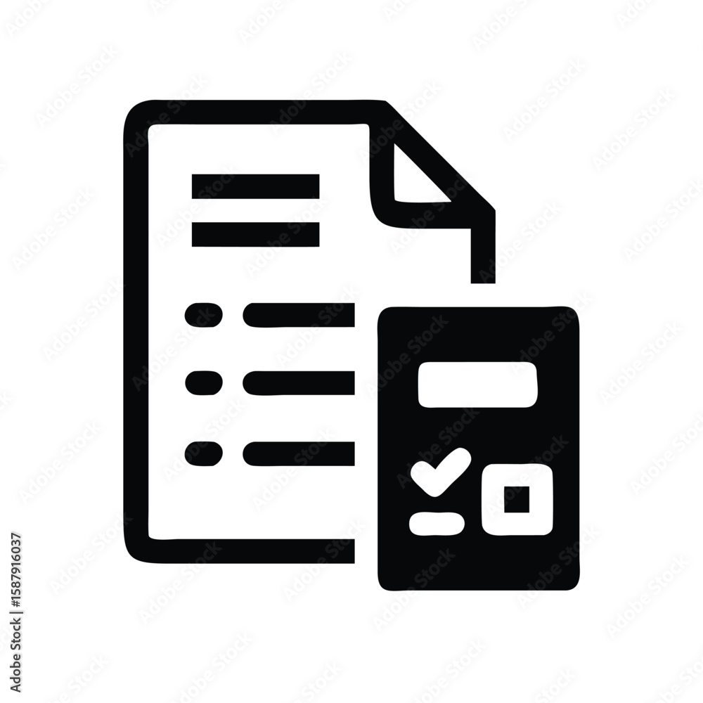 Poster document with list and checklist icon representing tasks and verification in a simple black design
