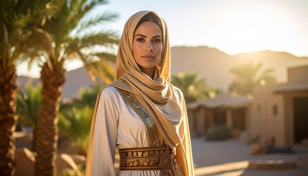 جلابية وحجاب عربي واقعي مولد بالذكاء الاصطناعي