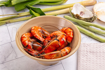 Hot boiled big tiger prawn