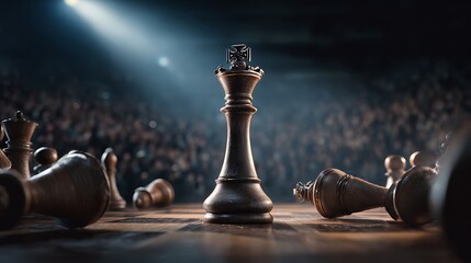 Chess strategy and leadership concept king chess piece spotlight on the chessboard for business victory