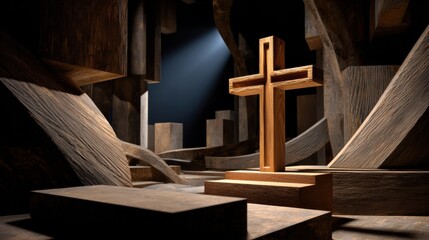 A Beautiful Wooden Table Displaying an Elegant Cross Symbolizing Faith and Spirituality in a Peaceful and Reflective Setting for Contemplation