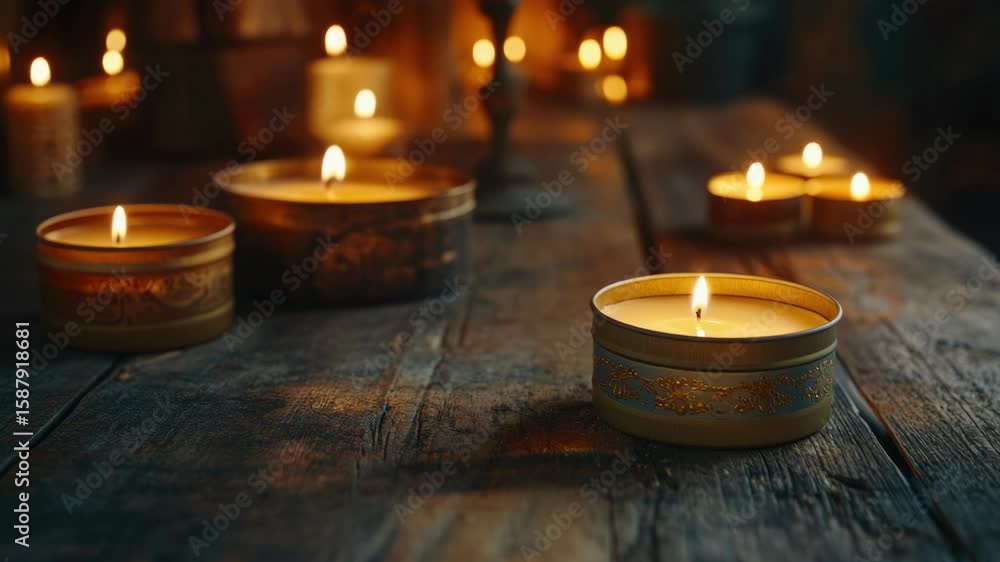 Poster a table adorned with several lit candles, symbolizing warmth and unity. perfect for ceremonies or in