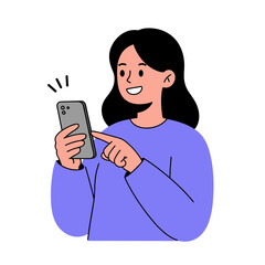 Young woman smiling while using smartphone with excitement  