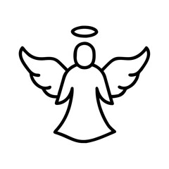 Cute Angel Icon– Line Art Christmas Angels with Halo and Wings