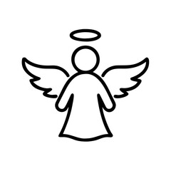 Cute Angel Icon– Line Art Christmas Angels with Halo and Wings