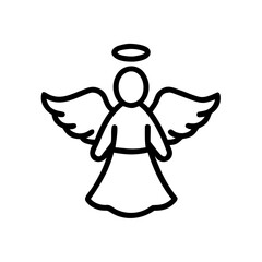 Cute Angel Icon– Line Art Christmas Angels with Halo and Wings