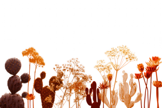 Desert flora and cactus plants isolated on transparent background