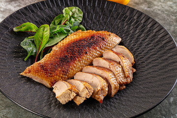Roasted duck breast with slices