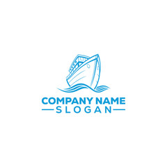 Blue Boat or Ship on Waves Icon