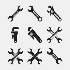 Naklejka premium Collection of Black and White Wrench Icons 