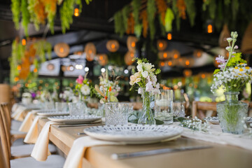 Beautiful details of the flower decorations at a wedding's reception. 
