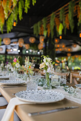 Beautiful details of the flower decorations at a wedding's reception. 