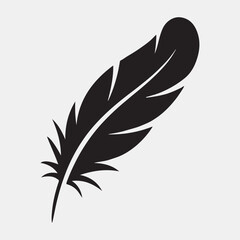 Obraz premium Simple black silhouette of a feather against a light gray background. 