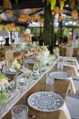 Beautiful details of the flower decorations at a wedding's reception. 