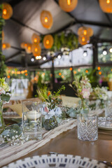 Beautiful details of the flower decorations at a wedding's reception. 