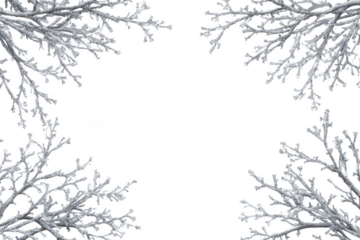 Frosted branches in winter isolated on transparent background