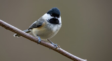 Naklejka premium Captivating Close-Up of a Black-Capped Chickadee Perched on a Branch