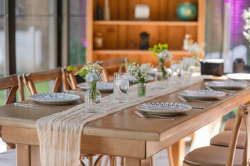 Beautiful details of the flower decorations at a wedding's reception. 